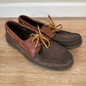 Moss Creek Trader Men's Brown Leather Slip On Loafers Boat Shoes, Size 7